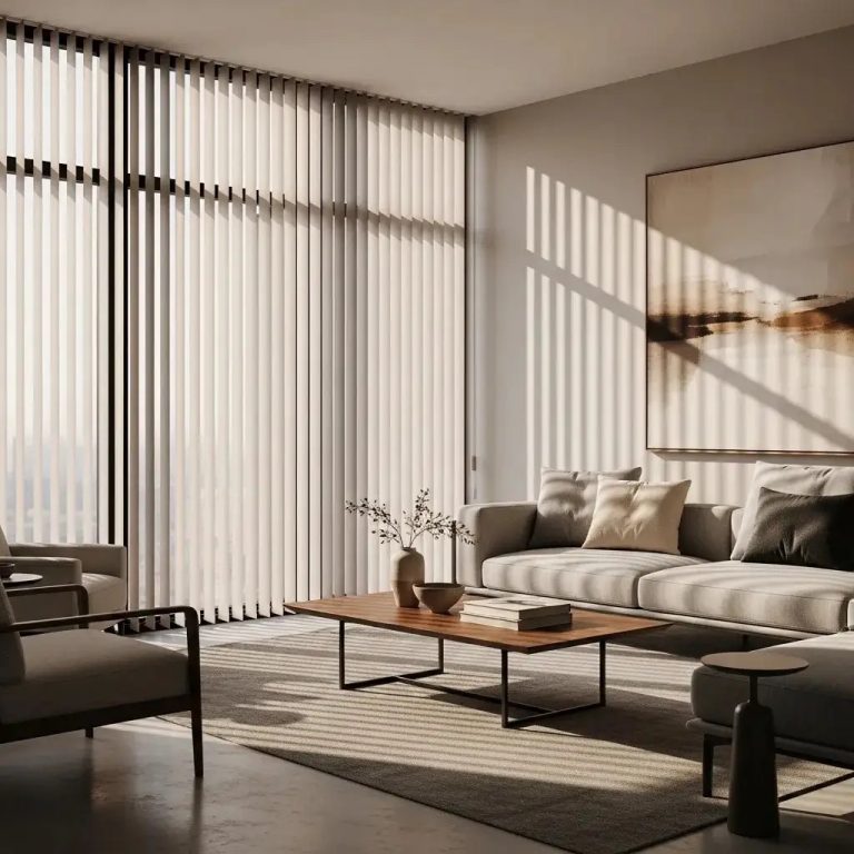 Вертикальные жалюзи в интерьере гостиной